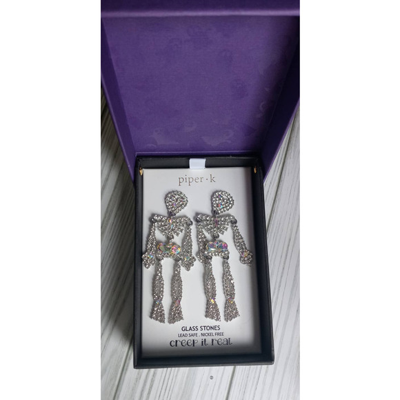 Piper K Halloween Glass Stone Skeleton Earrings 3" Long - Picture 4 of 5